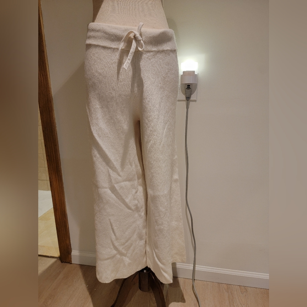 Ralph lauren ivory cream wide leg Fold over sweater pants
